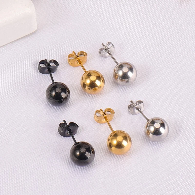 3-7mm Round Ball Multicolor Women Men Stud Earrings Stainless Steel Ear Post Stud Earrings Fashion Girls Party Jewelry Gifts