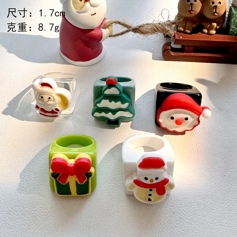 European and American Multi-color Resin Christmas Drop Glue Ring Women's Fun and Joyful Party Christmas Eve Jewelry Ring