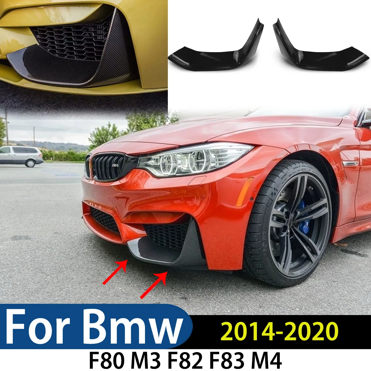 

Для BMW F80 M3 F82 F83 M4 2014-2020 передний бампер, боковой спойлер, разделитель, крышка, автомобильный воздухозаборник, вентиляционное отверстие T, модификация, внешний вид