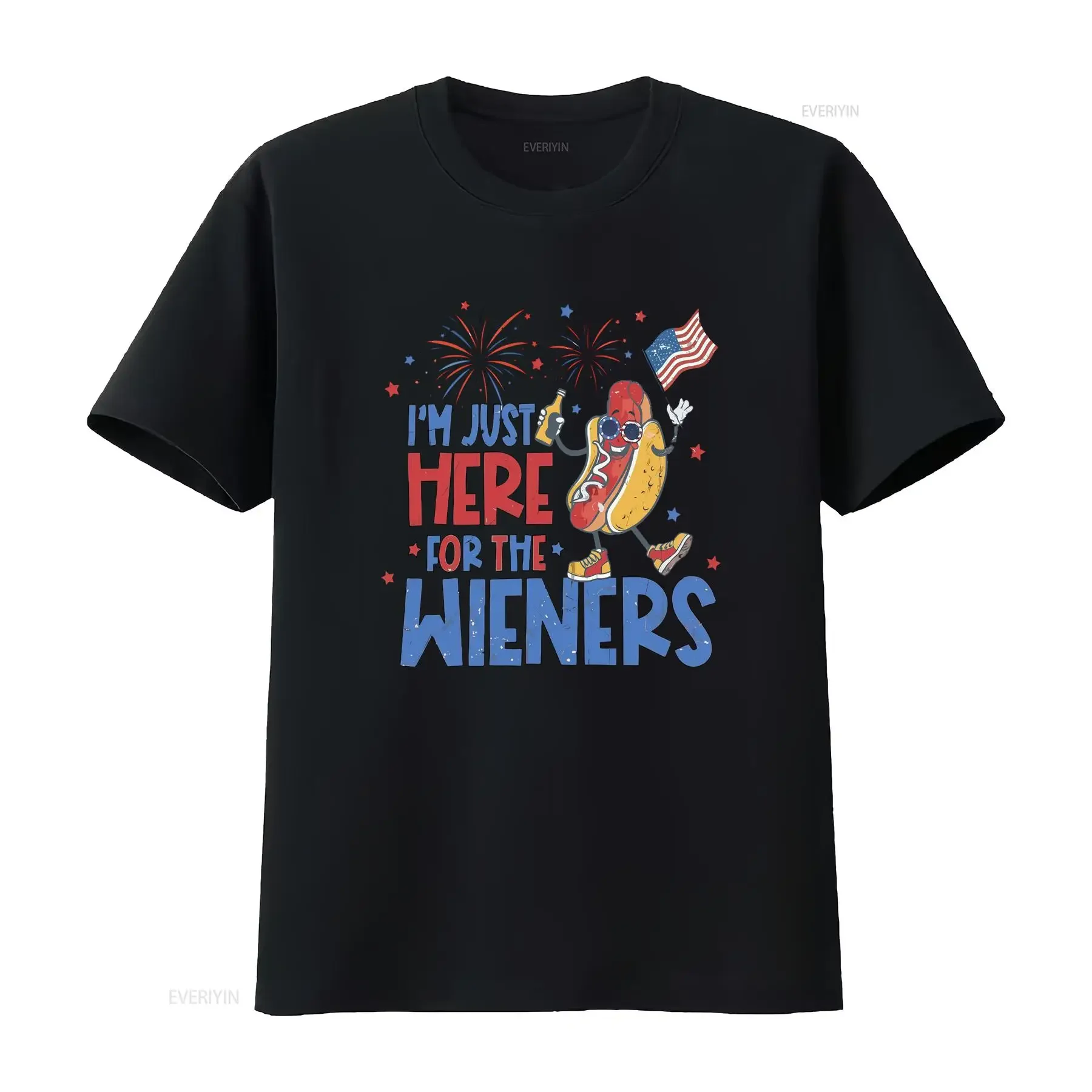 Camiseta Casual Divertida Retro Patriótica del 4 de Julio con Estampado de Bandera de EE. UU., Slogan de Hot Dogs y Fuegos Artificiales, Estilo Vintage Lavado, Suave y Versátil