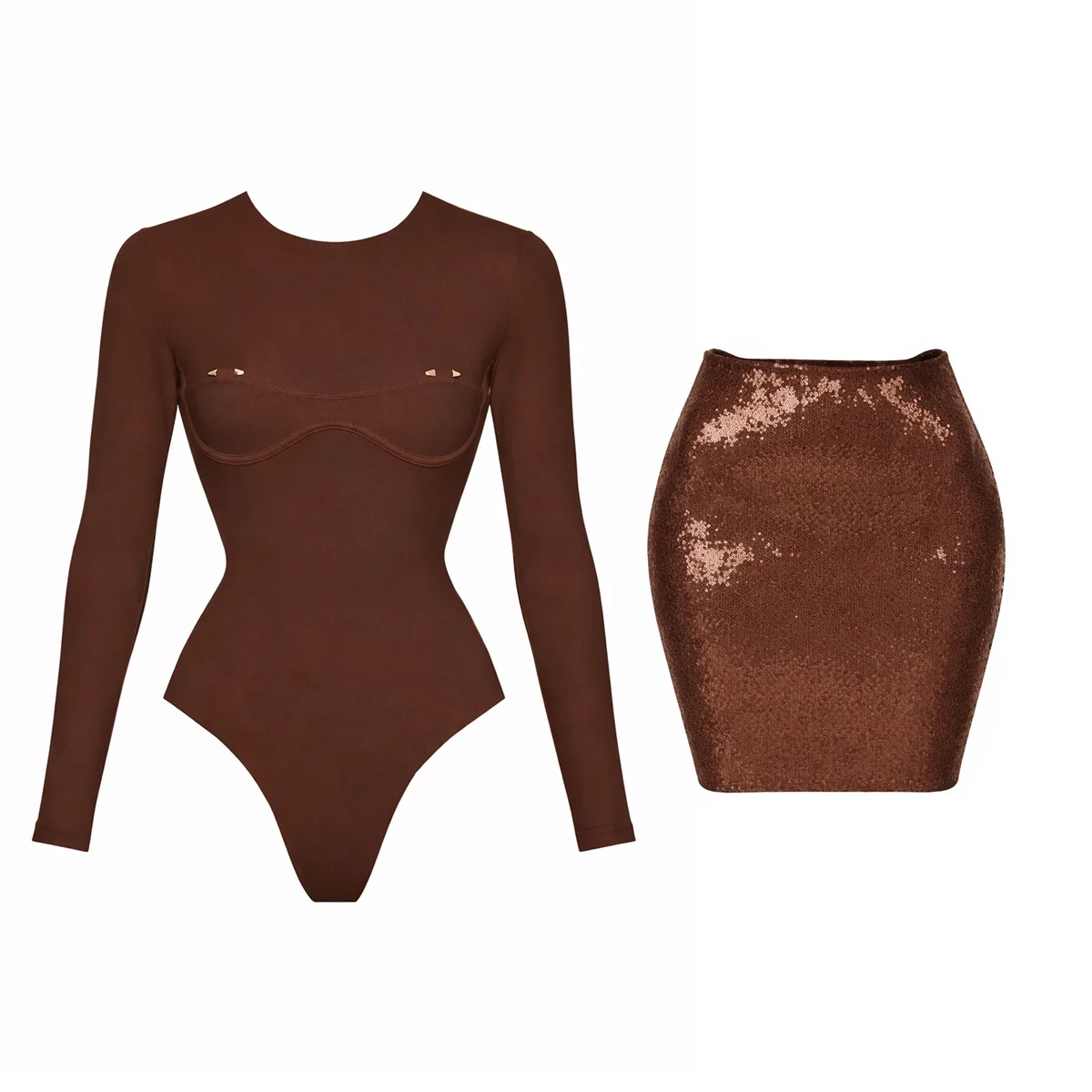 Sexy 2-teiliger Badeanzug mit Minirock Damen Bikini Push-Up Bademode Biquini Langarm Monokini Badeanzug Strandkleidung