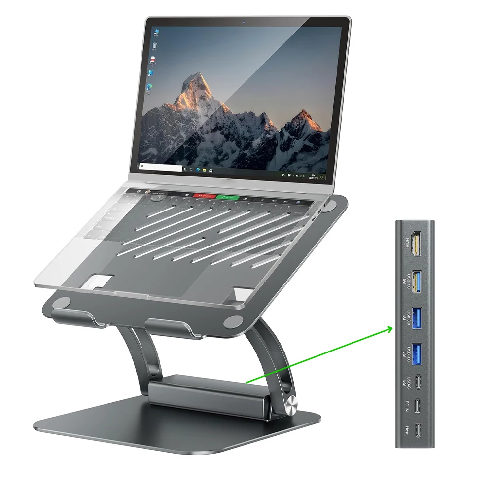 

Laptop Stand USB-C Hub PD100W Charging 4K@60Hz Ergonomic Laptop Holder Docking Station Universal for MacBook Pro Dell Lenovo