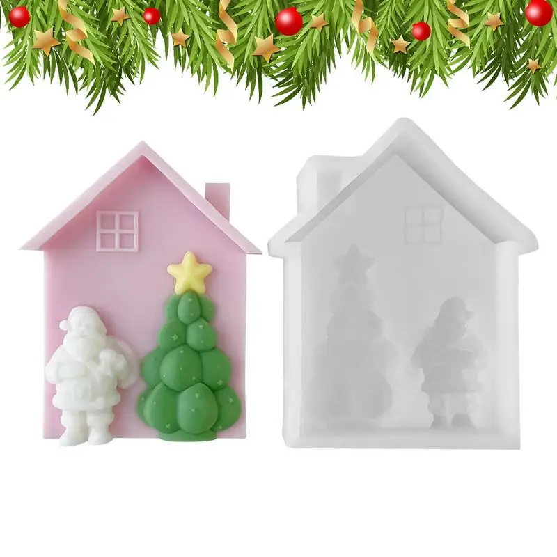 

Christmas House Shaped Chocolate Molds House Silicone Fondant Mold Fun Christmas House With Santa Tree Candle making supplies