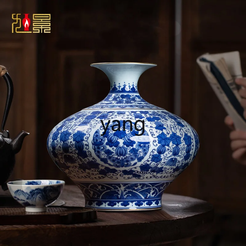 L'm'm Ceramic Vase Hand Painted Blue and White Porcelain Bottle Living Room Curio Shelves Decoration New Chinese Style