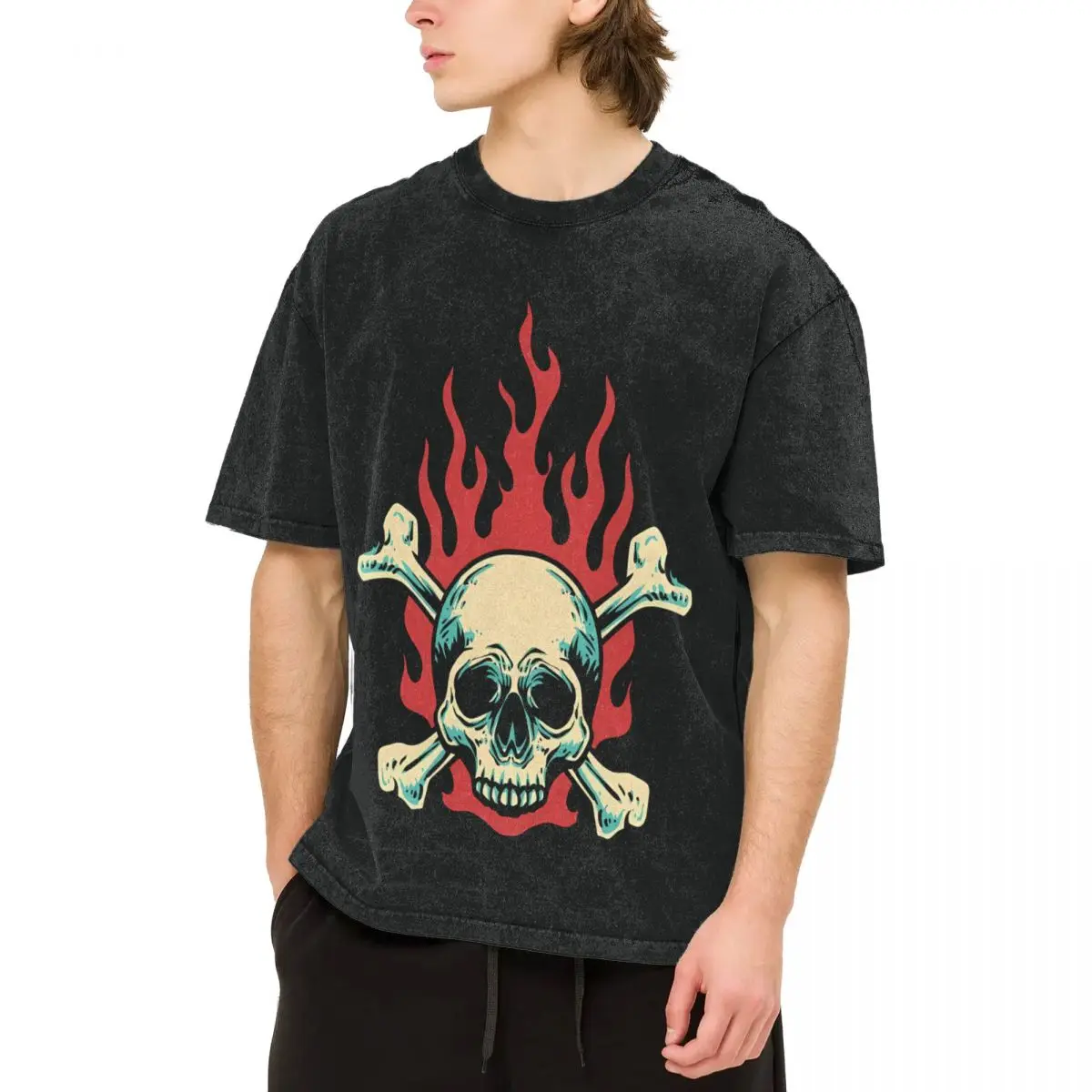 Sugar Skull 16 woman Men Cotton Washed Hot stamping Print T-Shirt, Harajuku Cotton Tshirt Men's Summer Short Sleeve Tees