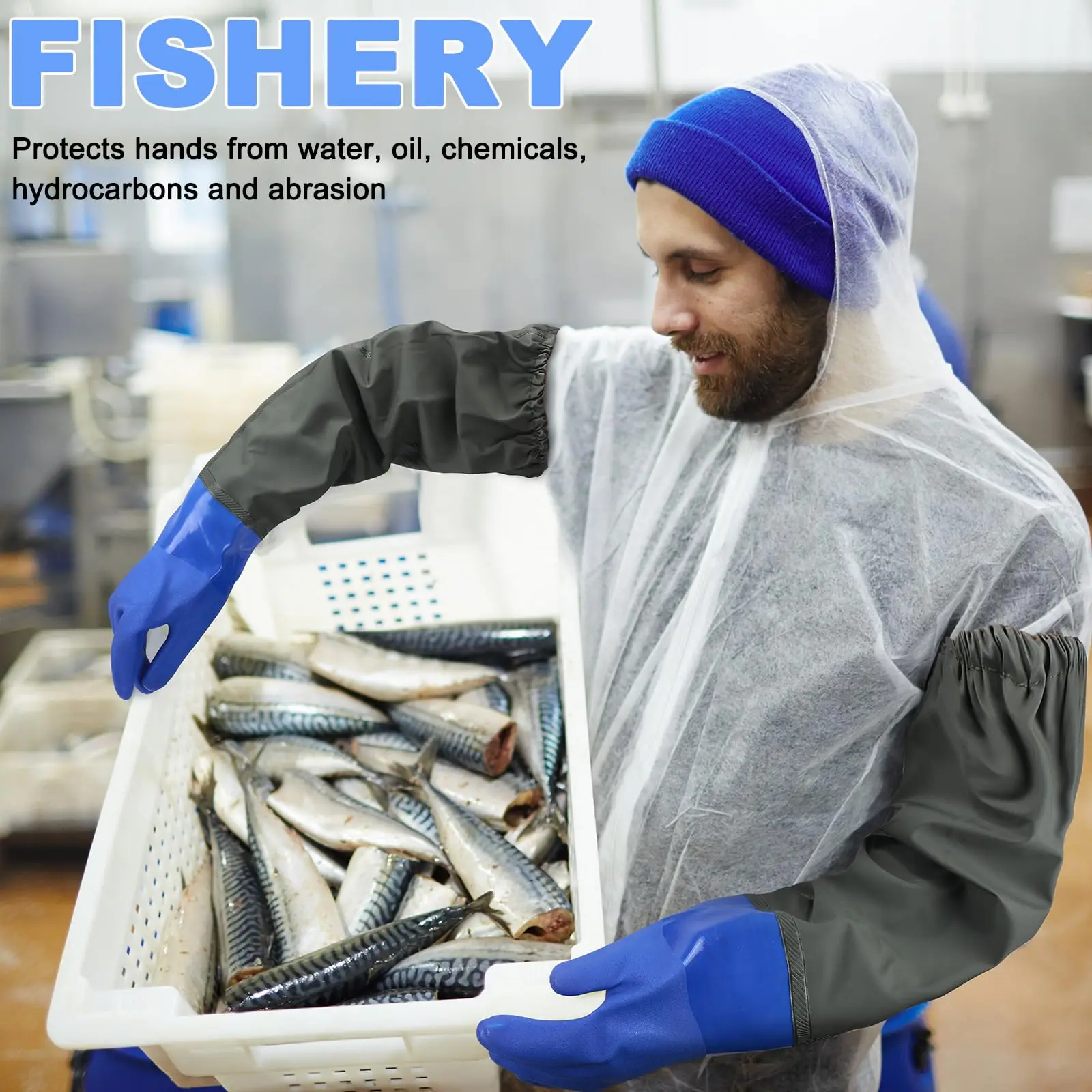 

Labor protection PVC gloves, extended arm guards waterproof fishing gloves, anti-slip, wear-resistant, industrial acid-resistant