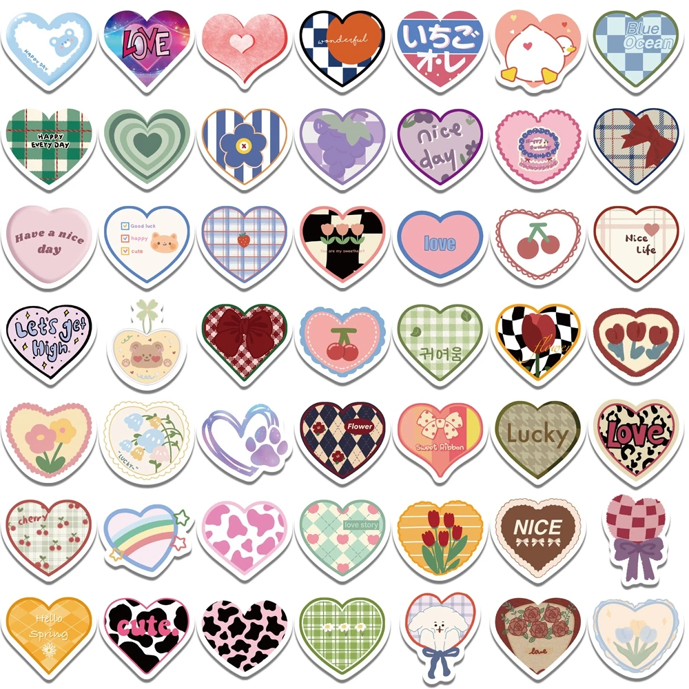 100PCS Cute Cartoon Love Heart Stickers Kawaii Candy Colors Stickers Scrapbooking Diary Stickers School Office Stationery