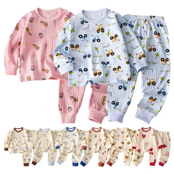 Kids Unisex Cotoon Jacquard Pajama Sets Soft Breathable Cute Cartoon Designed for Comfortable Evenings Sleep and Style in Autumn