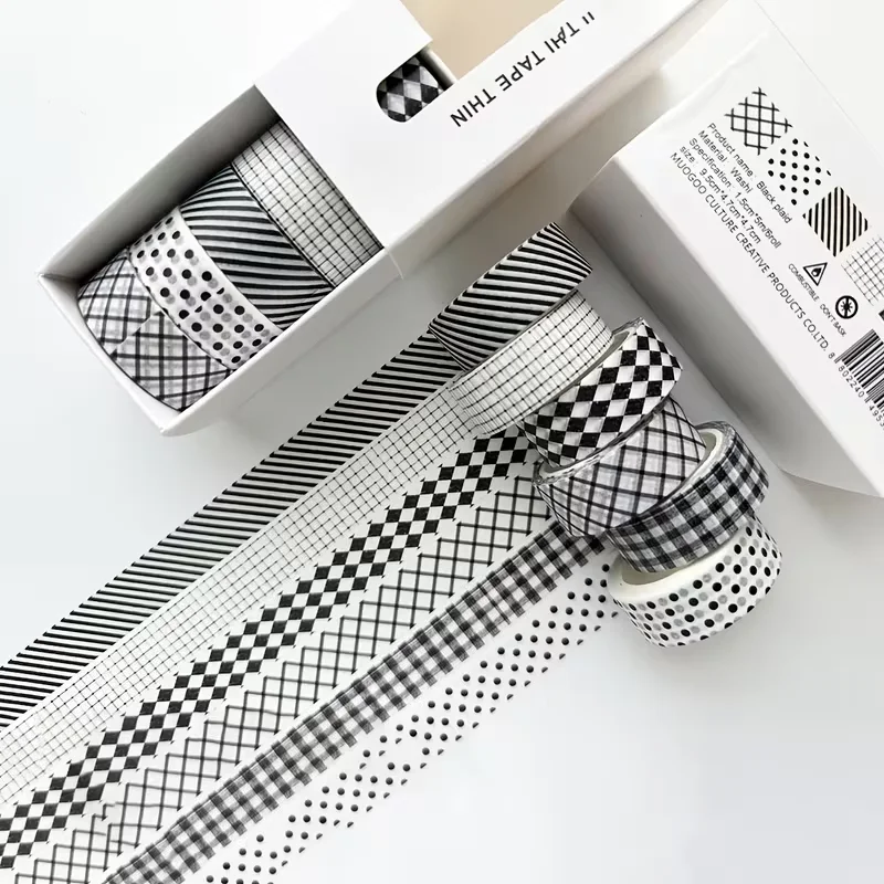 6 rolls of retro checkered pattern and washi tape,1.5 cm wide planner tape, decorative DIY scrapbook and gift box decoration