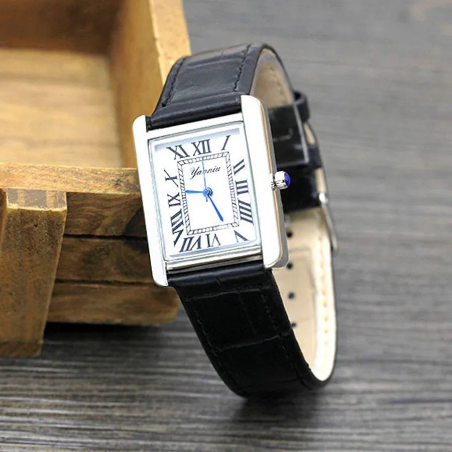 

New Top Quality Leather Strap Quarts Watch Simple Square Rome Women's Wristwatch Neutral Couple Watch Sapphire Ladies Watch