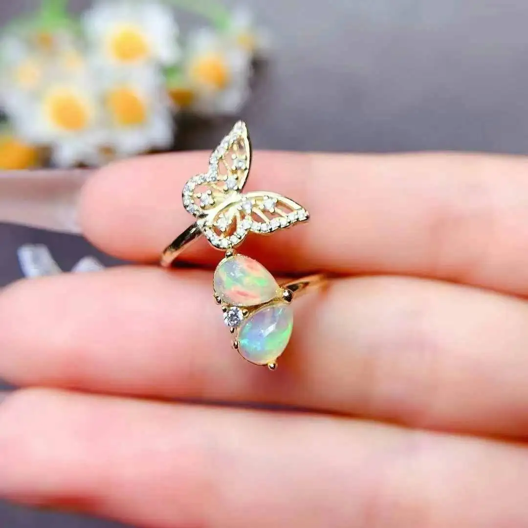 New Arrival Butterfly Opal Ring Natural Real Opal High Quality 925 Sterling Silver Fashion Women Party ring