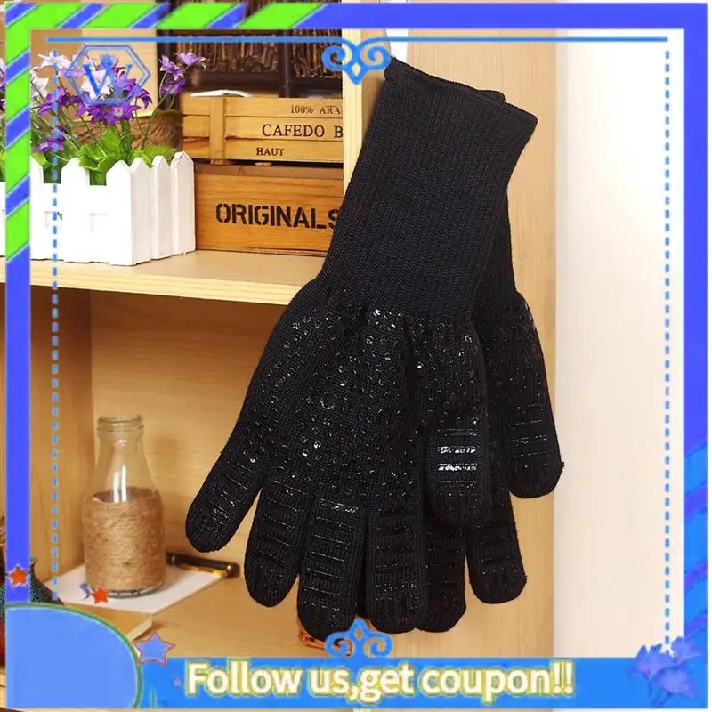 

A55P-4 Pair Heat Resistant Thick Silicone Cooking Baking Barbecue Oven Gloves BBQ Grill Mittens Dish Washing Gloves 3