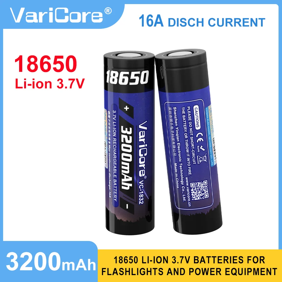 

VariCore VC-1832 18650 3,7 В 3200 мАч литиевая аккумуляторная батарея большой емкости для фонариков и устройств питания