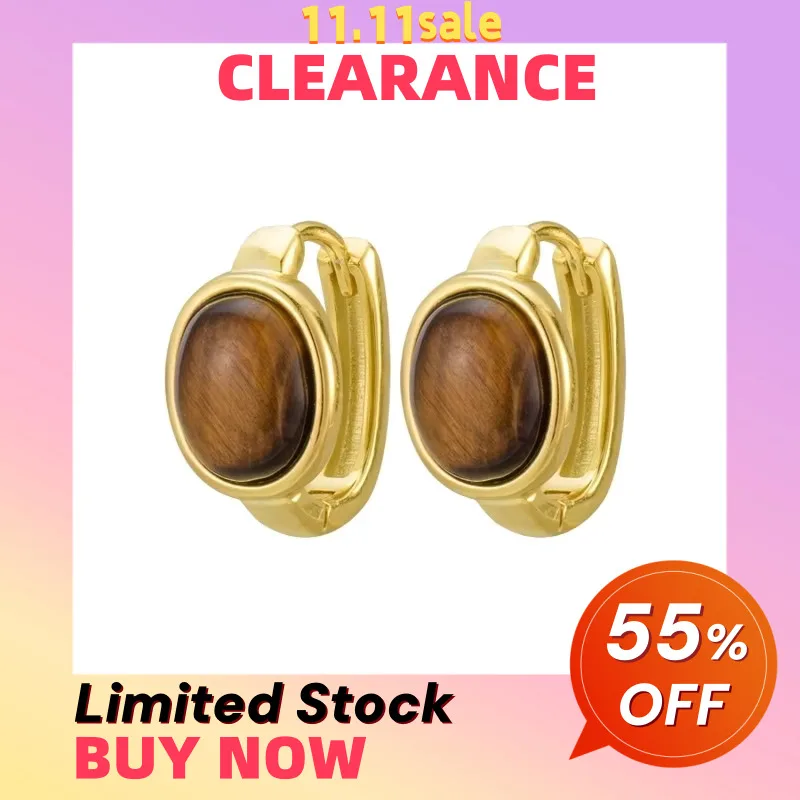 

CLEARANCE Oval Tiger's Eye Stone 925 Sterling Silver Huggie Hoop Earrings For Women Lightweight Trendy Minimalist Earring Gift
