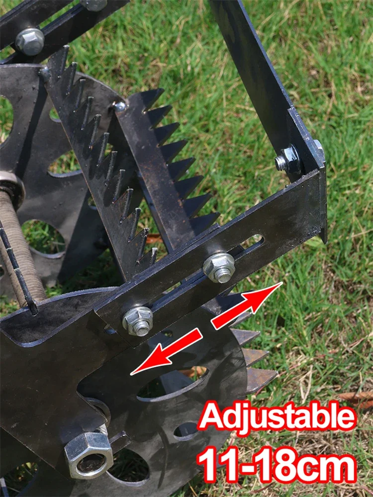 اليد دفع مجرفة بعجلات إزالة الأعشاب الضارة المنغنيز الصلب آلة الاعشاب المنشار الأسنان الزراعية تخفيف Weeder لا مقبض