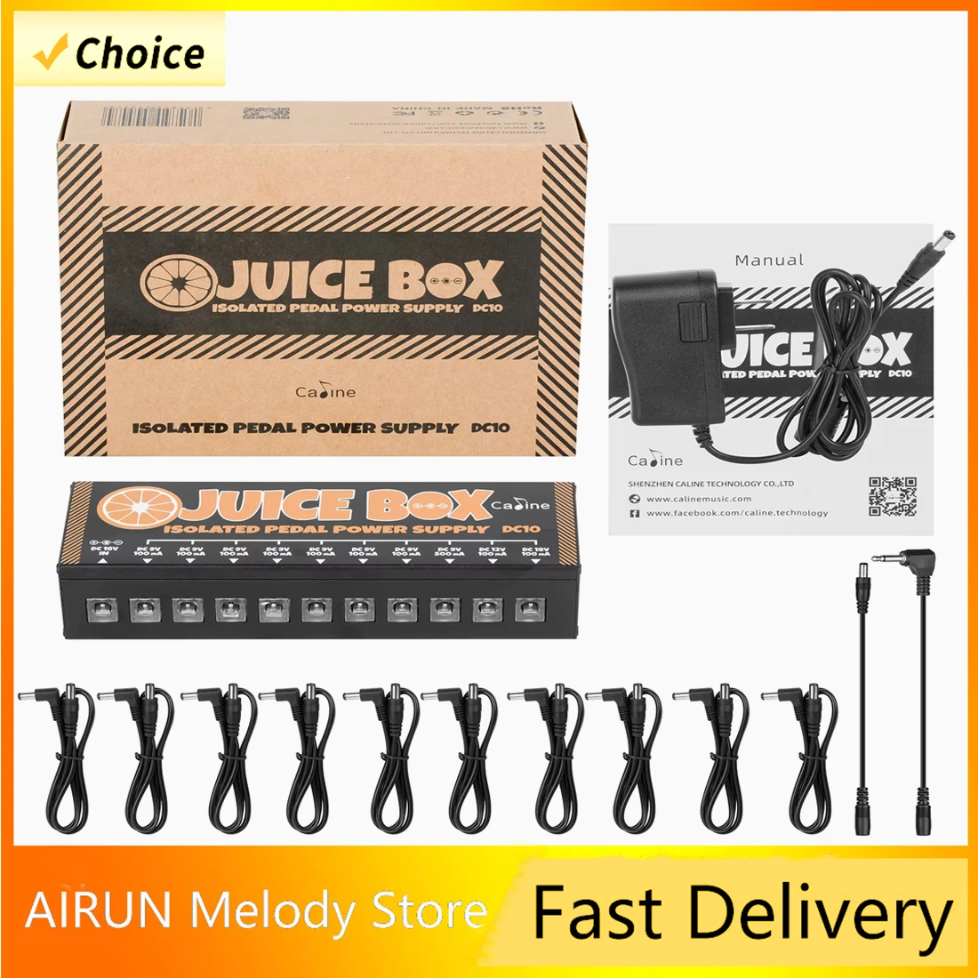 

Caline DC10 Блок питания для педали эффектов 1 USB-порт для зарядки Металлический корпус 9 В 12 В 18 В Адаптер Педаль эффектов для гитары Деталь для гитары