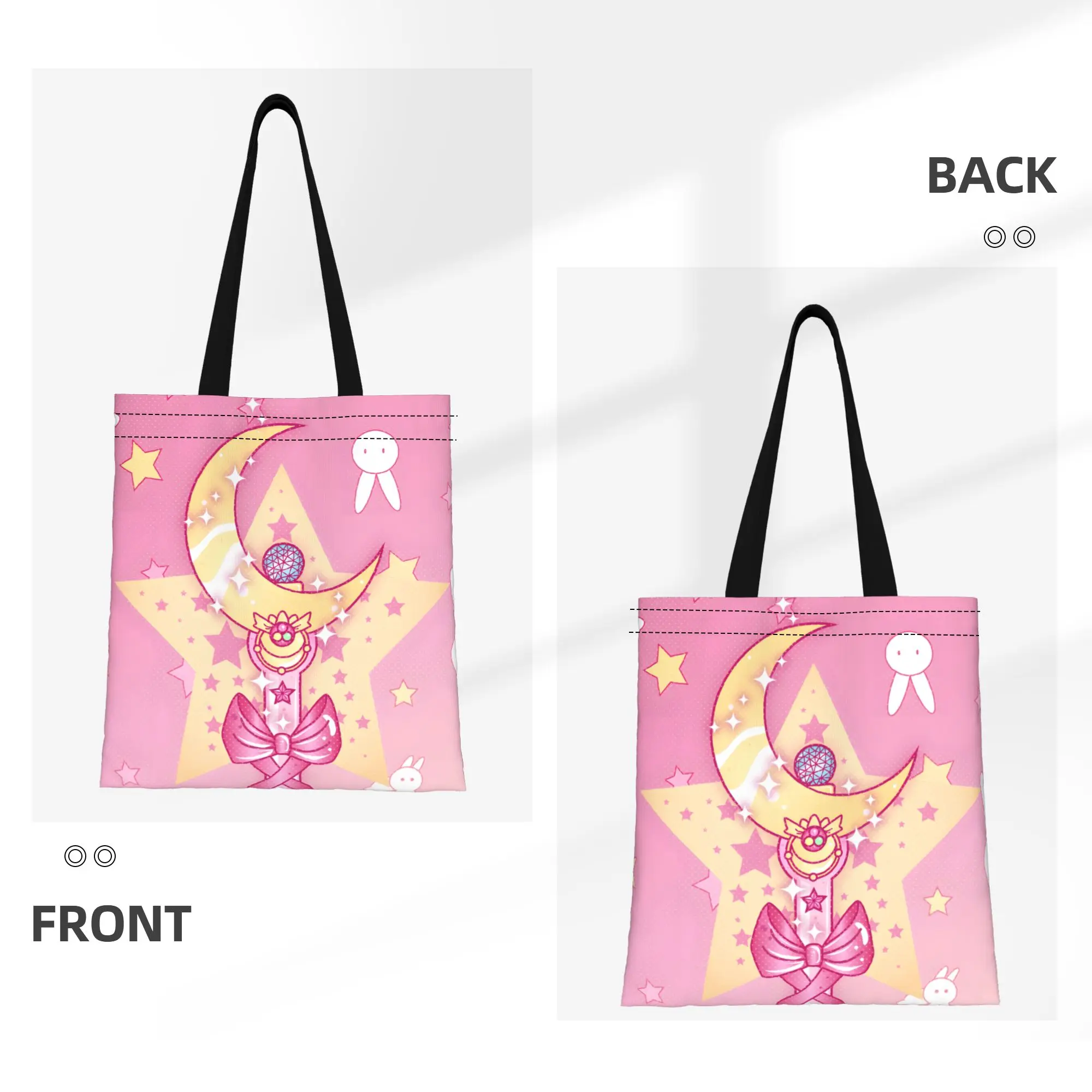 1PC Pink Magical Staff Canvas Tote Bag Sailor Moon Canvas Tote Bag Perfect for Shopping Grocery Travel & Outdoor