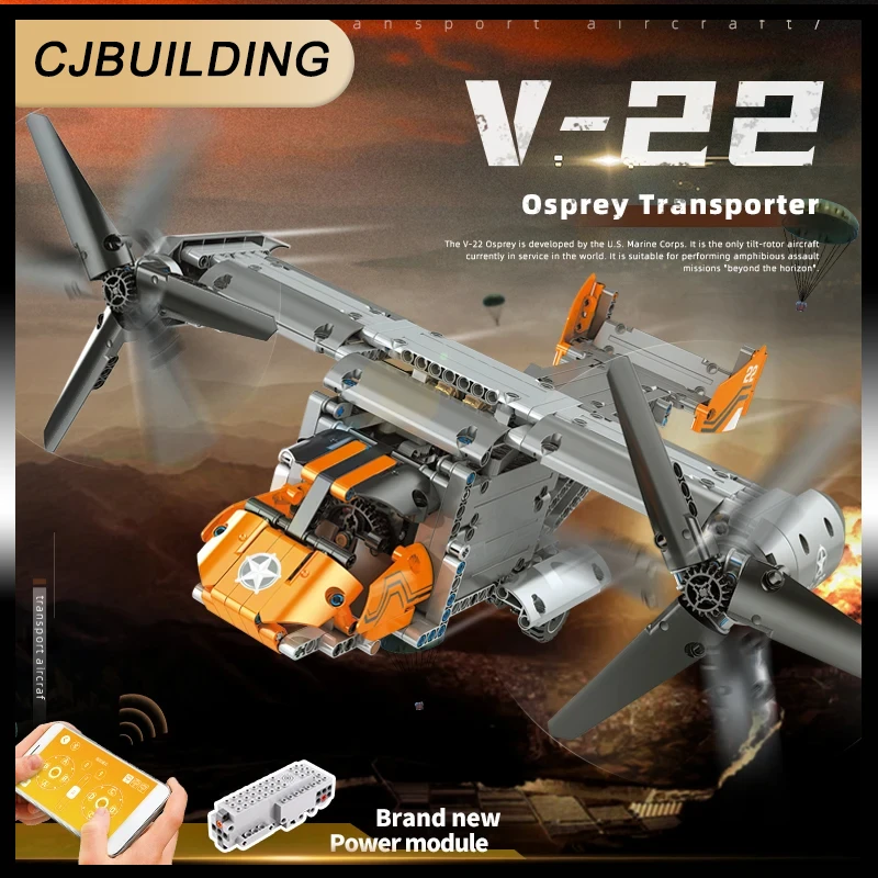 MOULD KING 15043 High-Tech RC Car Airplane MOC-10855 Motorized Boeing Bell V22 Osprey Plane Model Building Blocks Bricks Gifts