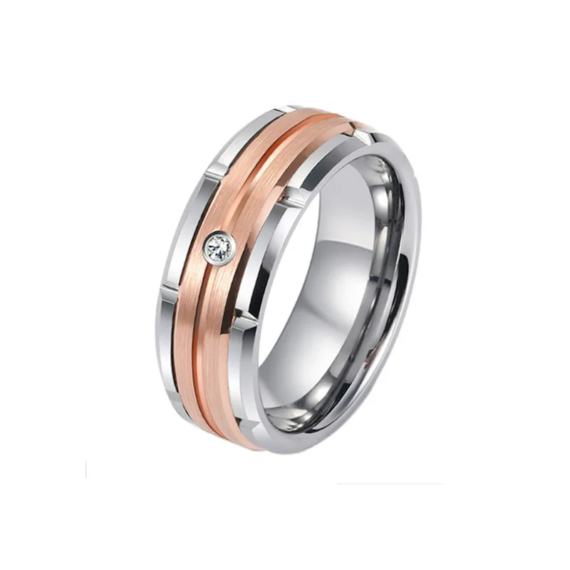 Fashion Design 316 Stainless Steel CZ Ring For Men And Women 8mm Titanium Ring Exquisite Jewelry