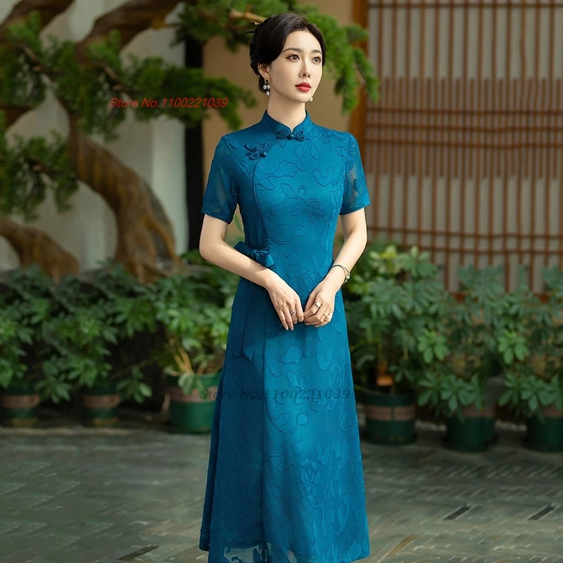 2025 vietnam traditional aodai dress chinese improved qipao national lace jacquard cheongsam dress banquet evening dress qipao