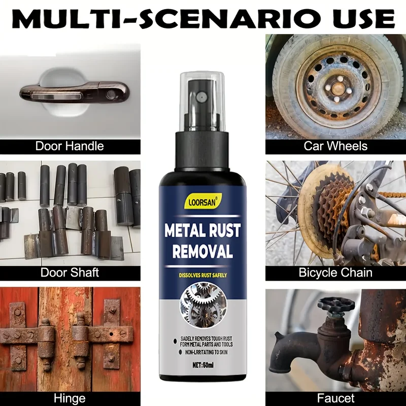 Potente spray per la rimozione della ruggine, formula rapida per porte da pavimento in metallo, sicuro per ferro, acciaio, alluminio cromato, cucina del bagno dell'officina domestica