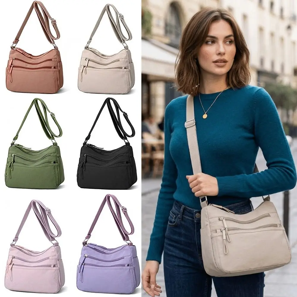 Fashionable Square Shape Crossbody Bag Nylon Zipper Closure Shoulder Bag Large Capacity Multi-layer Tote For Men Women
