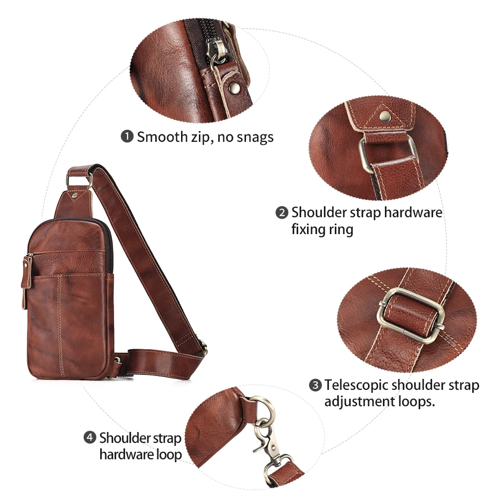 JOYIR Genuine Leather Male Rerto Travel Sling Chest Pack for 7.9\