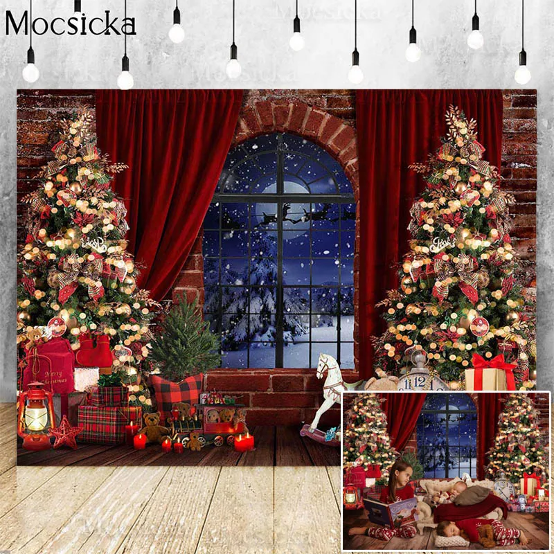 Зимний Рождественский фон для фотосъемки семейный портрет фотосъемка окно Санта-Клаус рождественские елки Декор реквизит детский фон для фотосъемки