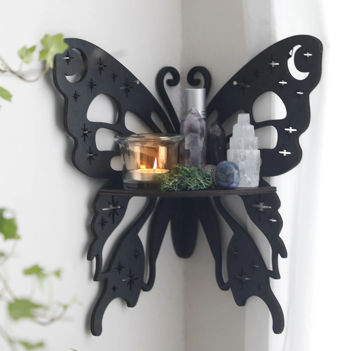 Butterfly Crystal Corner Shelf Crystal Shelf Display Wooden Wall Shelves  Crystal Holder Shelves Stands  Christmas Home Decor