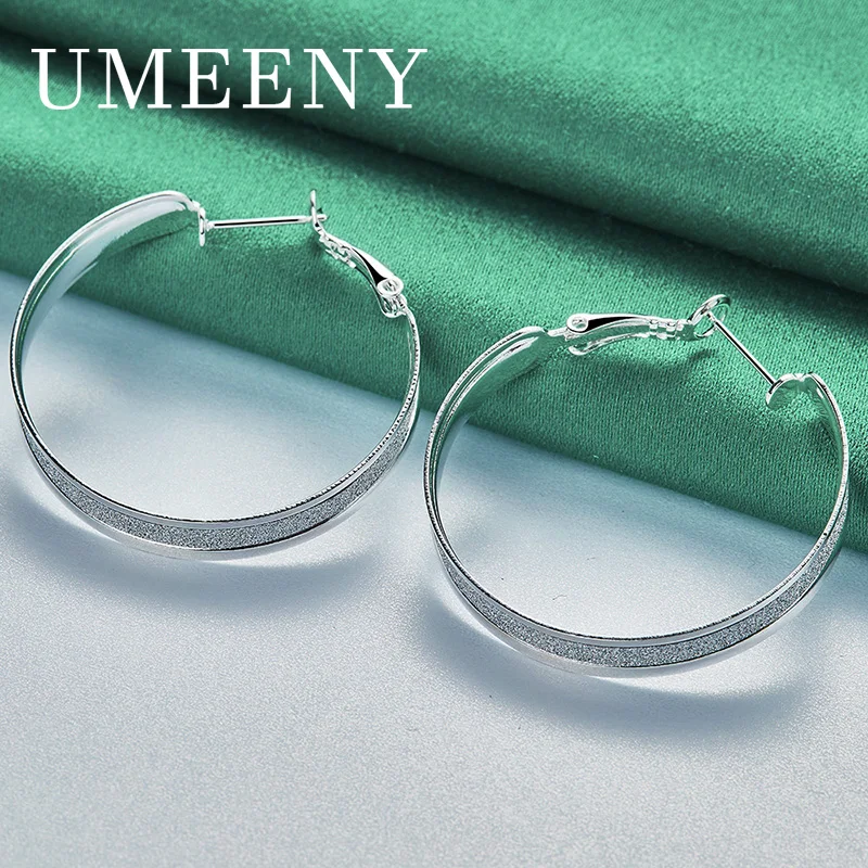 

925 Sterling Silver 37MM Women's Fashion Frosted Round Earrings Engagement Party Jewelry Gift Jewelry
