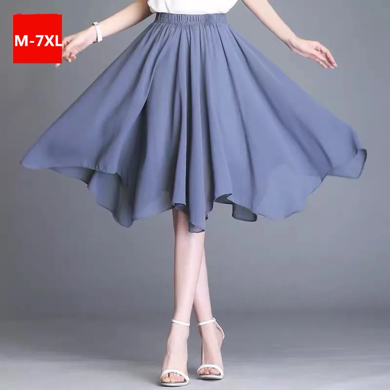 Black Pink Blue Purple  Women Elastic High Waist ruffle Asymmetric Skirts,  sweet sexy chiffon office skirts