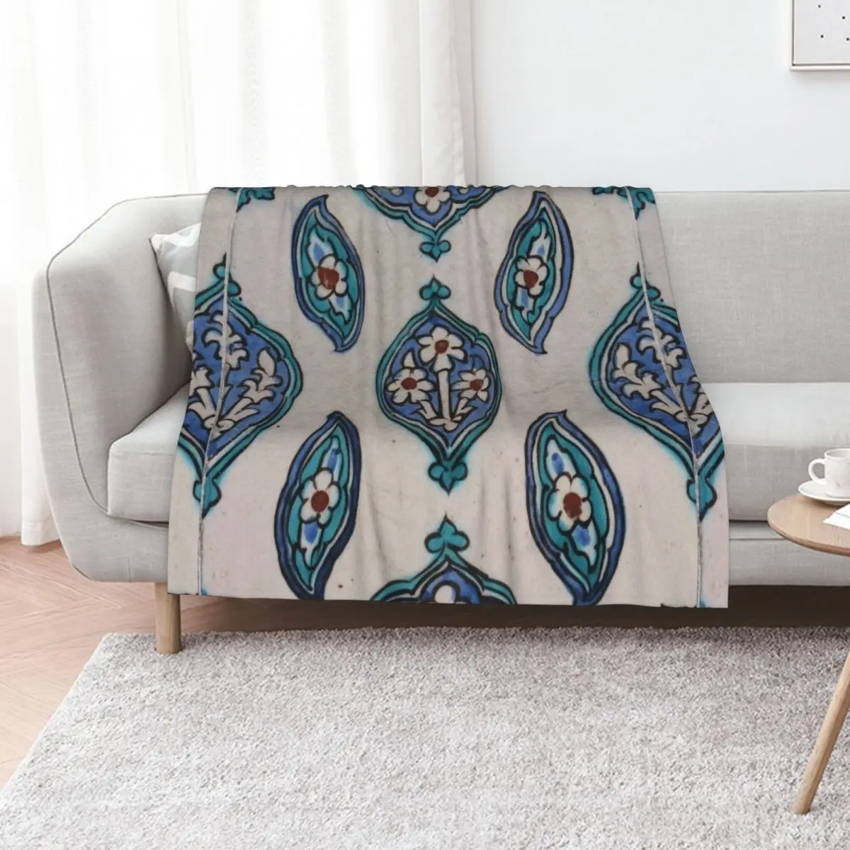 Turkish Ottoman design, Iznik Ceramic Tile Throw Blanket for sofa For Baby Bed Fashionable Baby Blankets