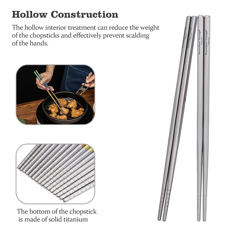 Boundless Voyage Titanium Chinese Chopsticks Ultralight Non-Slip Reusable Camping Utensils for Noodles, sushi, Asian Food
