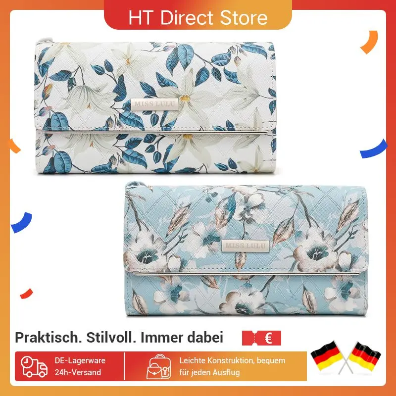 Set portafoglio Miss Lulu 2 pezzi DONNA |   Grande portamonete in pelle artificiale con 12 slot per carte e portamonete |   Incl. Finestra fotografica