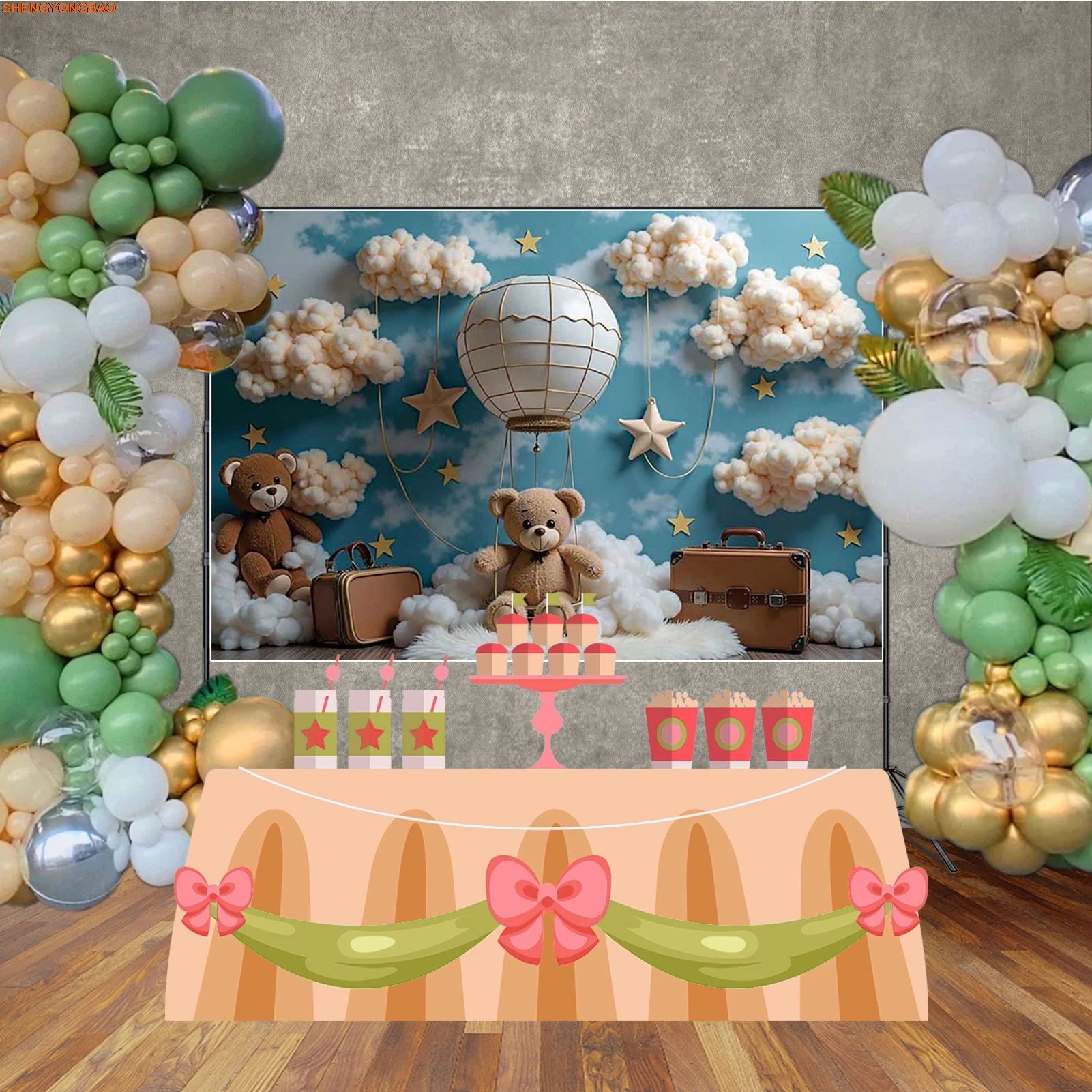 خلفية تصوير لعيد ميلاد الطفل القرش تيدي بير حقيبة السماء الزرقاء خلفية للتصوير الفوتوغرافي دعائم كشك تصوير لاستوديو الأطفال