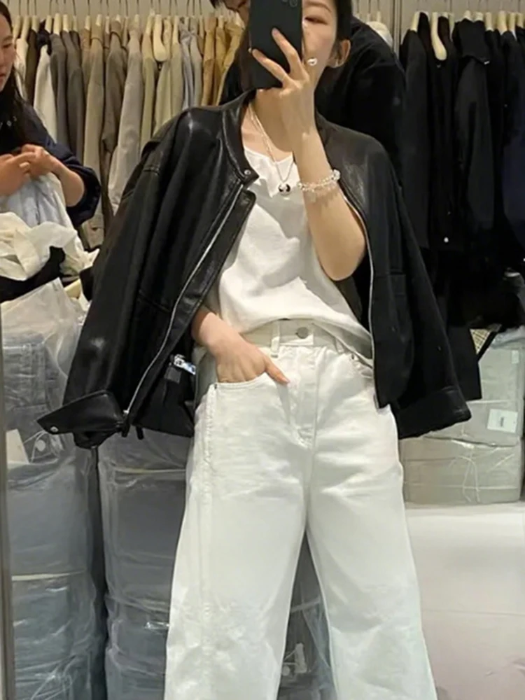 

Модная повседневная цветная куртка-косуха Весна 2025: крутая винтажная приталенная куртка-косуха на молнии свободного кроя с длинными рукавами