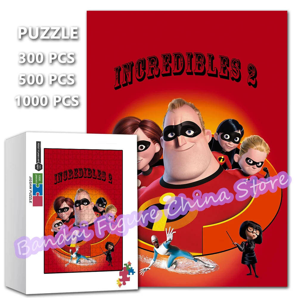 300/500/1000 piezas Disney Increíbles 2 rompecabezas dibujos animados superhéroe familia rompecabezas para niños juego educativo juguetes regalos