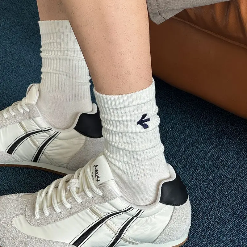 

Мужские носки, простые повседневные модные однотонные черные, белые, серые длинные носки, мужские хлопковые дышащие спортивные носки с вышивкой, носки