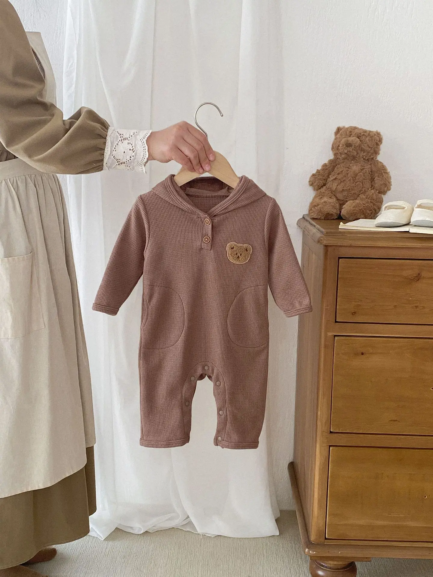 Pelele de manga larga para bebé, mono con capucha de oso de dibujos animados para niño y niña recién nacido, ropa informal para niño pequeño de 0 a 24 meses, otoño 2024