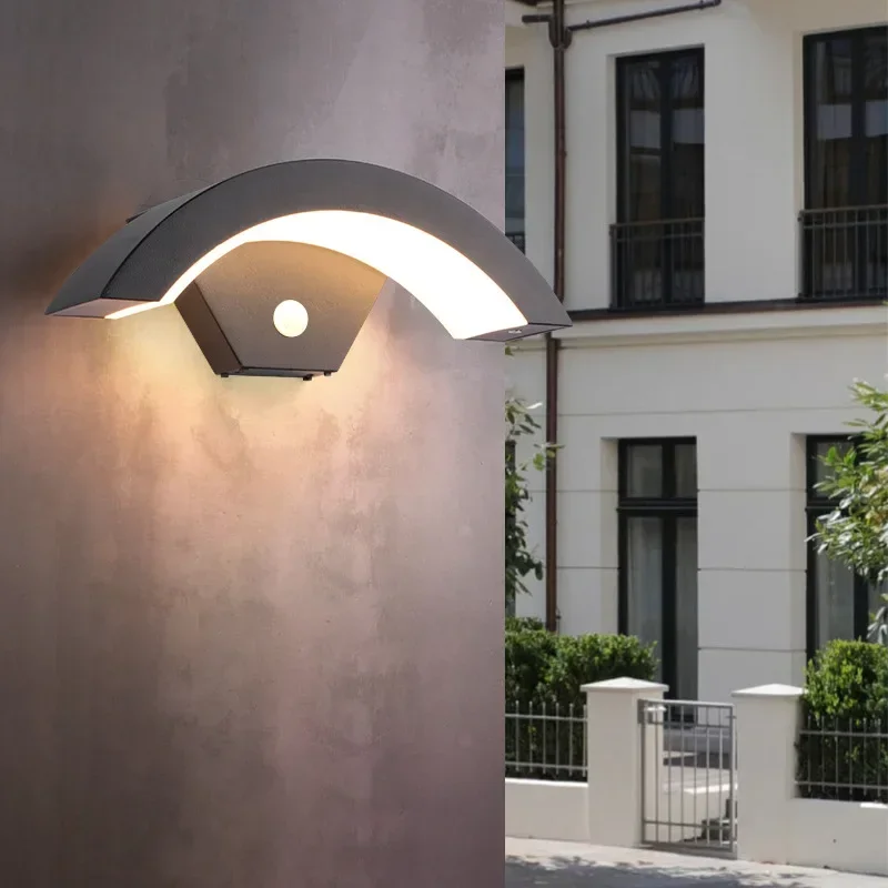 Outdoor Porch Light Moon-Shaped Wall Lamp 24W 18W LED Waterproof Motion Sensor Courtyard Balcony Doorway Simple Creative Sconce