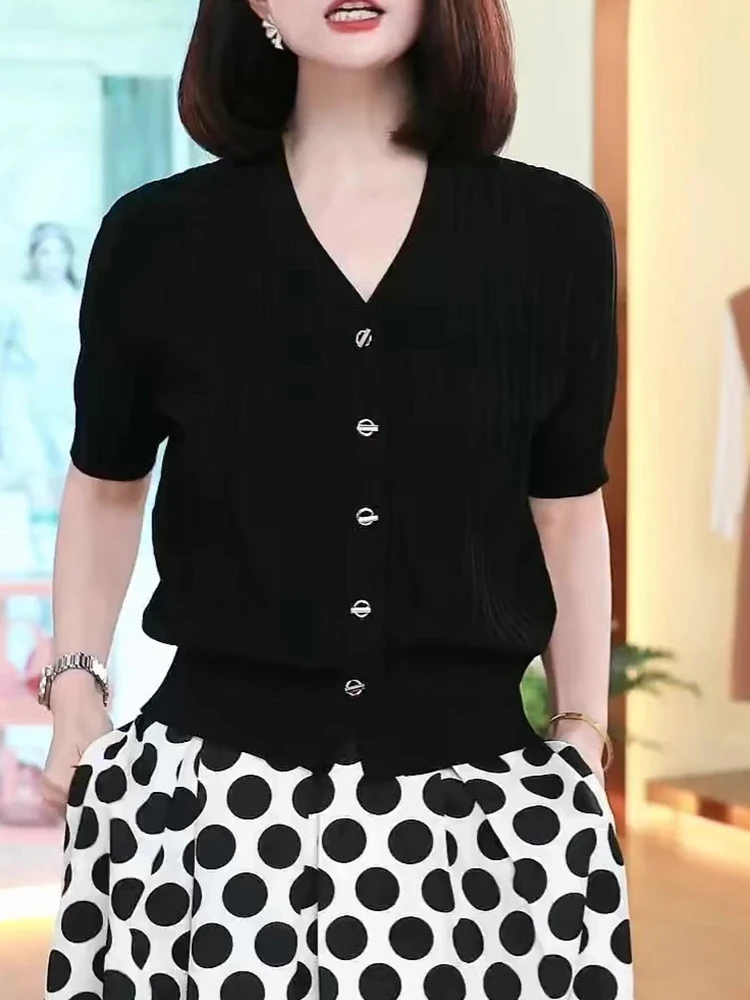 

Commute Faion V-Ne Ice Silk Трикотаж irt 2025 Новая повседневная универсальная основа для похудения irt Elegance ort Sve Top