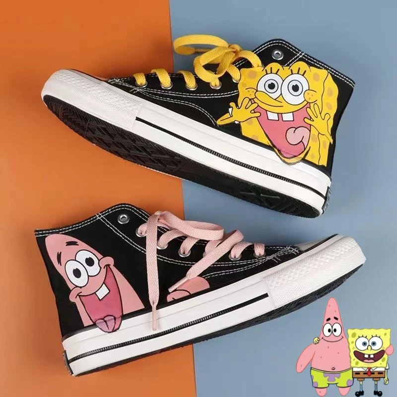 SpongeBob Canvas Shoes Cosplay Couple Shoes Cartoon SpongeBob Patrick Star Non-slip Sneakers Men and Women Casual Tennis Shoes