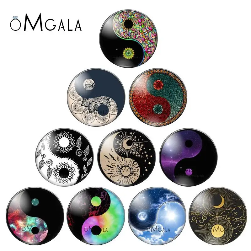 Yin Yang Tai Chi Sun and Moon Patterns 10mm/12mm/16mm/18mm/25mm Round Photo Glass Cabochon Demo Flat Back Making Findings