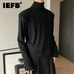 IEFB Turtleneck Simple Solid Color Men's T-shirt Long Sleeve Korean Male Top Shoulder Pad Summer Autumn New Fashion Tees 9A2222