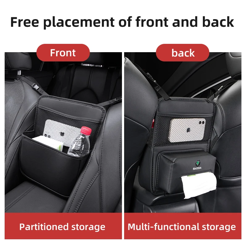 Car Seat Storage Bag Hanging Pocket Organizer Stowing Tidying For Skoda Rapid Kodiaq Karoq Fabia Kamiq MK3 Roomster Enyaq