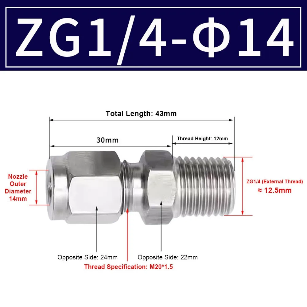 

1Pcs 1/8" 1/4" 3/8" 1/2" Male Thread to 3-16mm OD Quick Fitting 304 SS Double Ferrule Tube Connector Stainless Steel