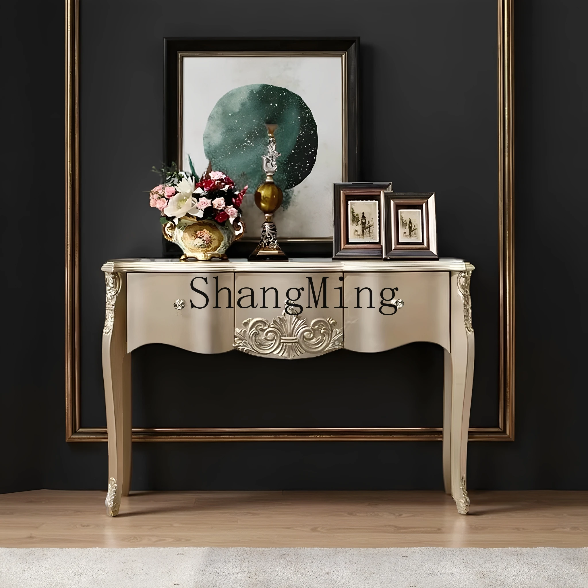 

CL Light Luxury Solid Wood Entrance Cabinet Living Room Entrance Hall Villa Entrance Table Shelf Neoclassical Postmodern