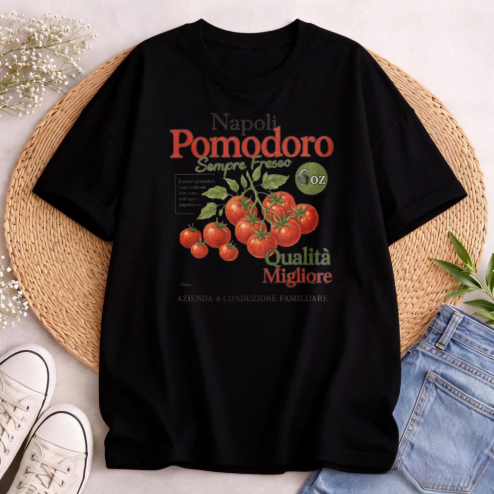 Retro Tomato Label T-Shirt Vintage Italian Food Tee Pomodoro Veggie Shirt Farmers Market Tops Oversized Tops Harajuku
