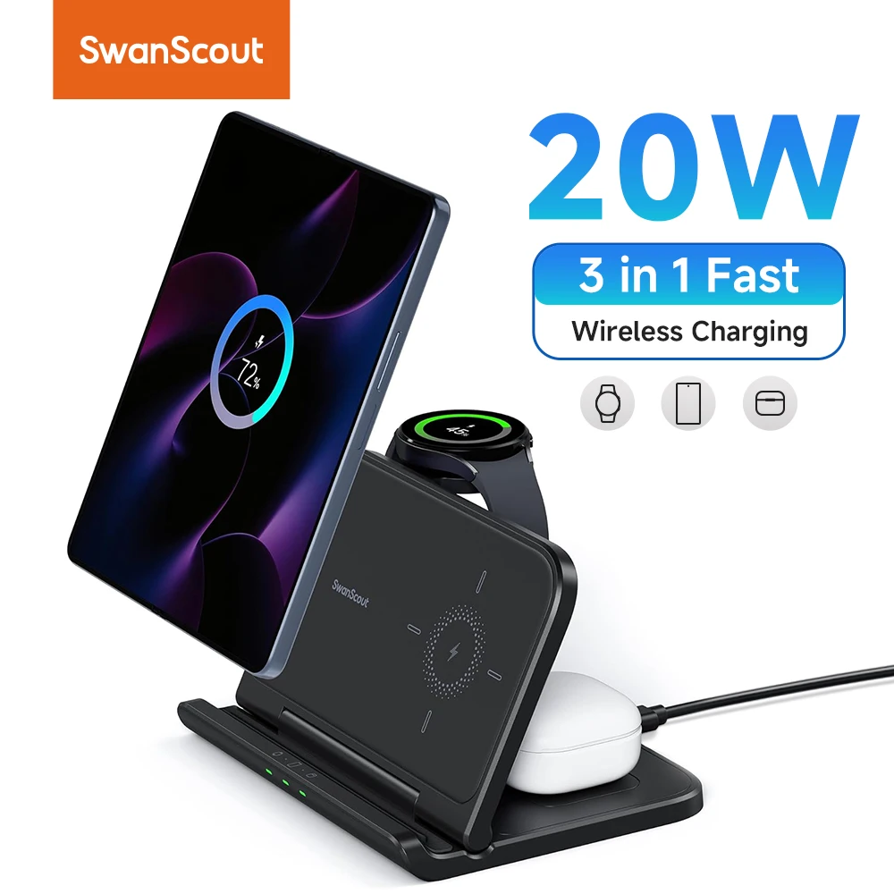 

SwanScout 705S Wireless Charger for Samsung Galaxy Z Fold 6 5 Pixel 9 Pro Fold Charging Station for Galaxy Watch Ultra 7 6 Buds3