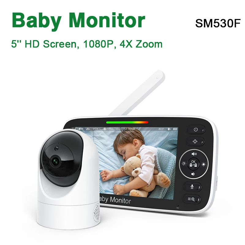 SM530F HD Baby Monitor Camera 1080P 4XZoom Pan Tilt No Wifi Two Way Audio VOX Night Vision Temperature Sensor Baby Sleep Monitor